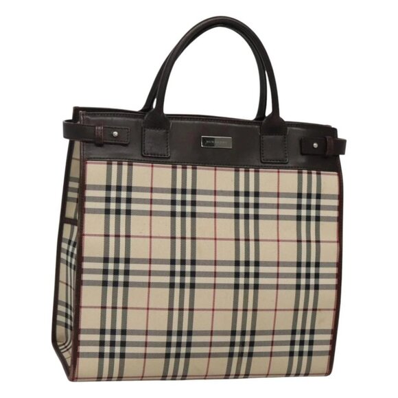 BURBERRY Nova Check Hand Bag Nylon Beige Silver - Picture 1 of 16